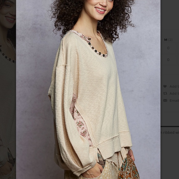 POL “ Tawny 2 “ POL Ribbed Top with Floral Pattern Contrast - Picture 2 of 4